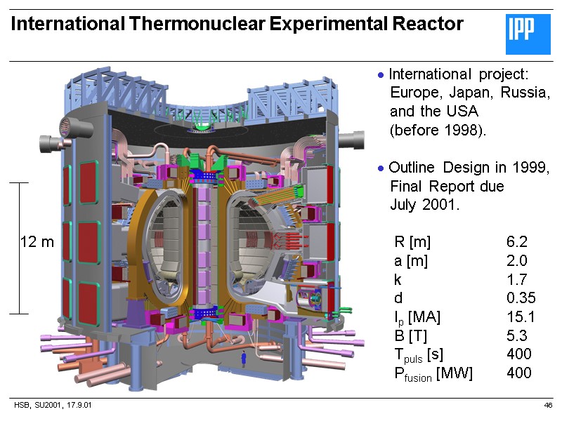 HSB, SU2001, 17.9.01 International Thermonuclear Experimental Reactor 46  International project:   